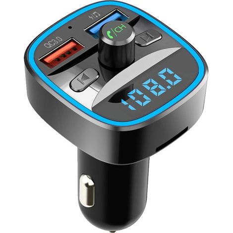 Transmetteur FM Bluetooth, Adaptateur Bluetooth Voiture QC3.0 FM Radio Voiture Chargeur Double USB Port, sans Fil Autoradio Kit Appel Mains-Libres, Support Carte TF/USB Flash Drive