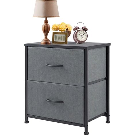 Lot de 1 Table de chevet chevet café canapé Table à thé placard de rangement poitrine vêtements affichage pour chambre 2 tiroirs en tissu armoire meubles-Gris (1/5)