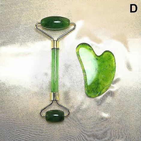 2-teiliges Set Gesichtsmassagegerät, Nackenroller, Gua-Sha-Schaber, Lifting- und Faltenentfernungs-Set – Grün B (1/5)