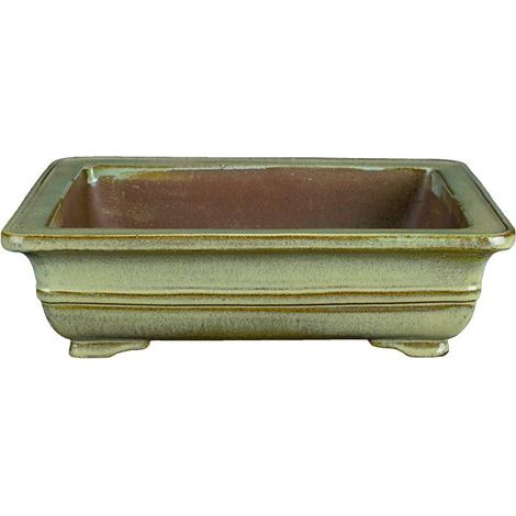 Vaso per bonsai rettangolare in gres smaltato verde chiaro 26x20x7 cm - TY137Gc