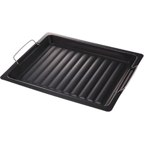 Panier De Cuisson Plat pour Tournebroche, Plateau Portable avec Poignée, Accessoires De Gril Faciles,30×25CM (Noir-2 Pièces) (G)