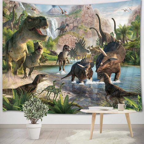 Ahlsen Dinosaure tapisserie murale tenture murale animal ancien tissu forêt montagne prédateur enfants chambre salon dortoir décoration murale anniversaire fond, 180x120 (1/5)