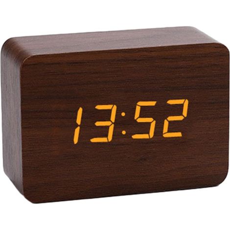 Réveil en bois – Réveil numérique avec double alarme, fonction snooze, réglage de la luminosité et du volume (1/5)