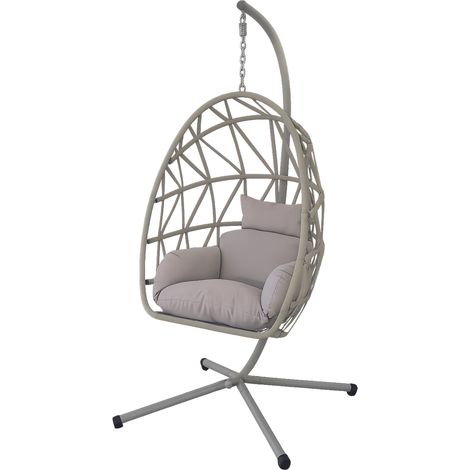 POLTRONA PENSILE PIEGHEVOLE DA GIARDINO IN RATTAN SINTETICO CON CUSCINO