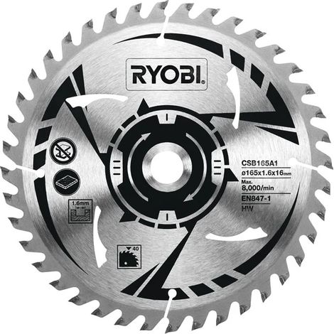 Ryobi CSB165A1 Kreissägeblatt Ø 165 mm 16 mm 1,6 mm 40T Holz R18CS (1/3)