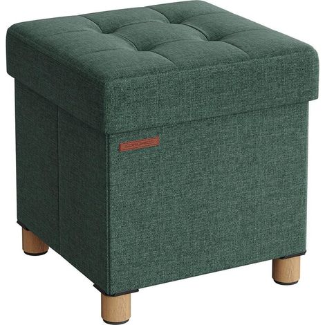 Pouf coffre de rangement pliable pour salon chambre 38 x 38 x 40 cm assise confortable style rétro en MDF vert (1/2)