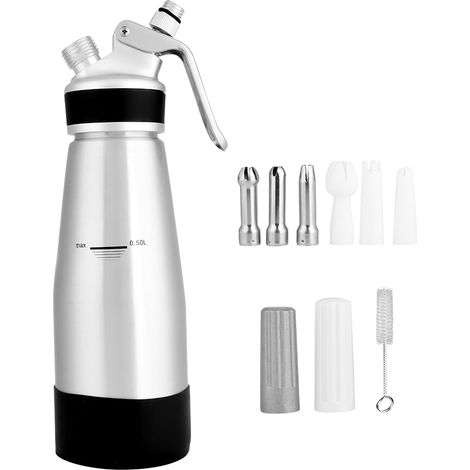 1 Distributeur de crème 500ml en aluminium, buse avec aiguille, joint silicone, fond renforcé, pour cuisine professionnelle (1/5)