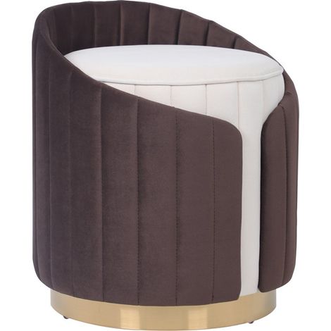 Pouf Corvin 100 in velluto avorio e marrone (1/3)