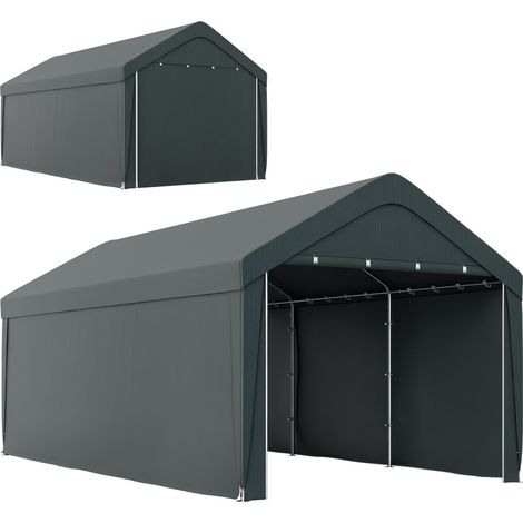 Carport tente de garage 3 x 6 m, abri voiture extérieur, parois latérales amovibles, 2 portes zippées enroulables, gris