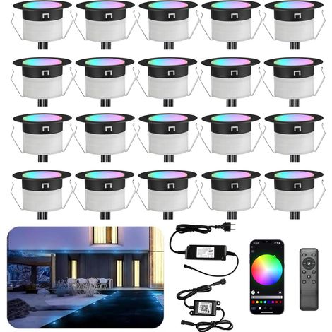 WiFi Lampe au Sol Spot Encastrable RGBW étanche IP67 Ø45mm - éclairage pour terrasse, patio, chemin, mur, jardin, décoration, intérieur et extérieur (10 pièces) (1/5)
