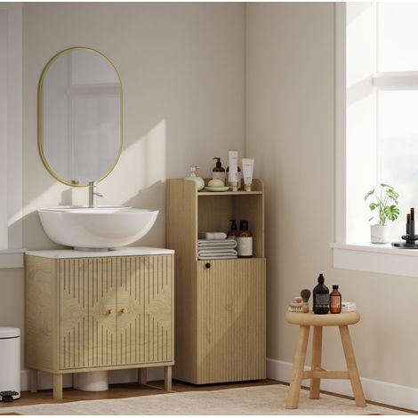 Armario de baño 40x31x104 cm color roble en madera con estante ajustable y puerta (1/5)