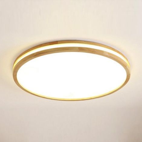 Plafonnier LED Moderne en Bois, Rond, Diamètre 40 cm, Blanc Neutre 4500K, Économie d'énergie (1/5)