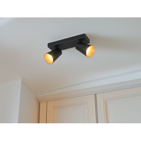 Deckenstrahler SHARP Schwarz Gold 2-flammig, Breite 28cm