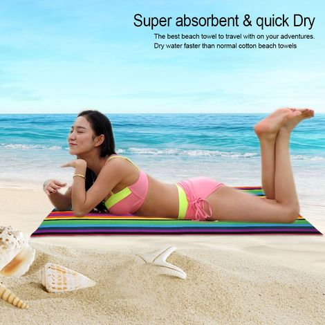 Leichtes Mikrofaser-Strandtuch (100 x 180 cm), großes, saugfähiges, mehrfarbiges Badetuch, schnelltrocknend, ideal für Pool und Reisen (1/5)