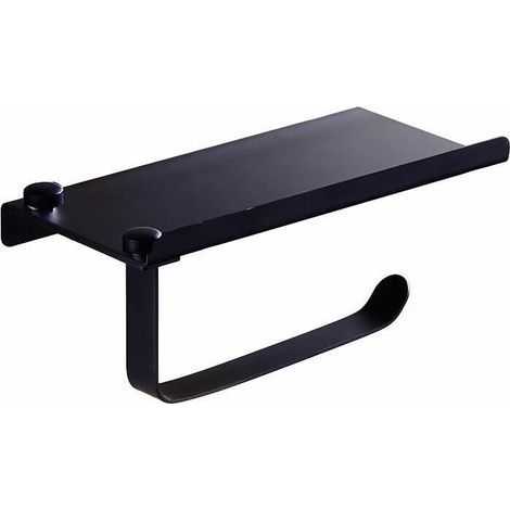 Soporte de pared para papel higiénico/teléfono móvil, fabricado en acero inoxidable negro, para aseos y baños. (1/5)