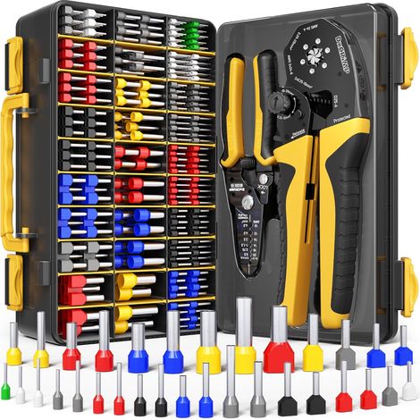 Kit Pince à Sertir Embouts de Câblage avec Pince à Dénuder - Sertissage Hexagonal 0,25-25 mm² (AWG 24-4) - 32 Types d'Embouts - Outil Pro pour Électricien, Camping-Car, Automate PLC (1/5)