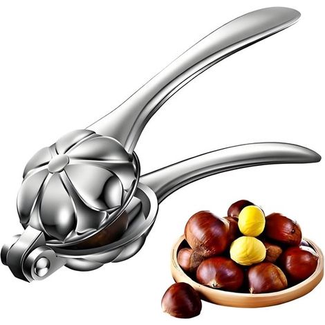 Cascanueces, Plateado, Cortador de castañas con mango ergonómico, Abre y pelador de castañas portátil, castañas, nueces, pacanas, 1 pieza (1/5)