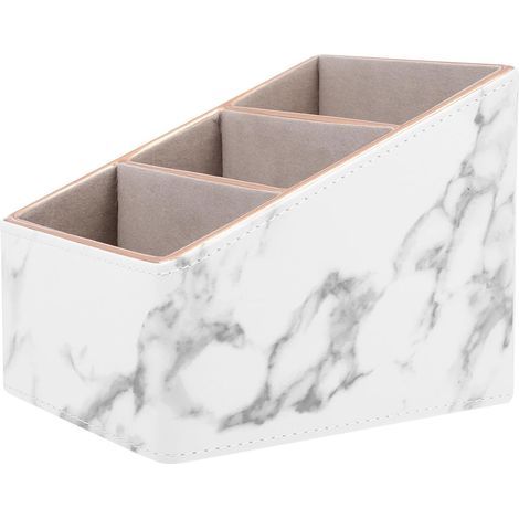 Multi-compartment White Marble Pattern Desktop Storage Box, Compact Stationery Organizer for Workspace, Bedroom and Bathroom, Practical and Hygienic Storage (1/4)