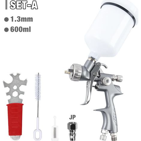 Pistolet à peinture pneumatique gris 1,3 mm, pistolet à peinture pneumatique à godet supérieur à haute atomisation pour tôles, pistolet à peinture de finition (1/5)
