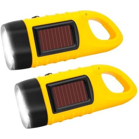 Lot de 2 Lampe de poche à manivelle, Solaire Torche LED Solaire, Manivelle Flashlight Rechargeables Les Activité en Plein Air Lampe d'urgence, Étanche Torche [Classe énergétique A+++] (1/5)