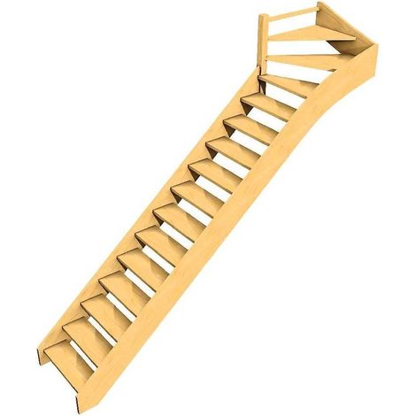 Levigne – Escalier quart tournant haut 288 cm – Hm 18 cm, giron 22 cm – En sapin lamellé-collé – 15 marches + nez de palier