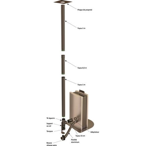 TEN – Kit complet de fumisterie pour poêle à granulés Ø80mm – 1 plaque de propreté 30x30cm – 2 tuyaux 100cm – 1 flexible aluminium Ø60 – 344900 (1/2)