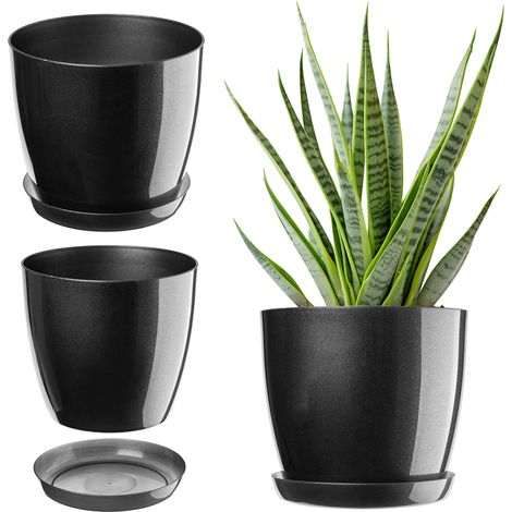 KADAX Blumentopf mit Untersetzer, aus Kunststoff, rund, 23 cm, Anthrazit