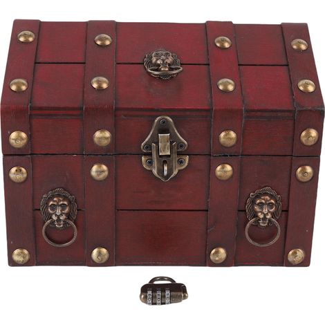 Boîte à bijoux vintage 6300J-01GK10 rouge bois composite coffre décoratif avec serrure à code pour bagues et colliers (1/5)