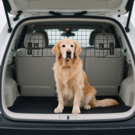Universelles Hunde-Sicherheitsgitter für Autos – Ausziehbar – Metall – Für Rücksitze, Kofferraum, Gepäckraum – 90–120 x 40,5 cm – Schwarz