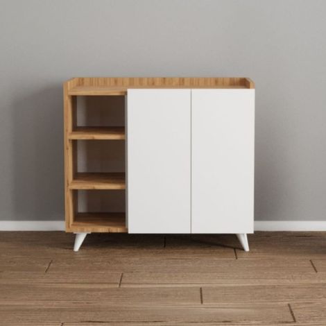 Madia Alary mit offenen Fächern aus Eiche und weißen Türen 90x35x82 cm