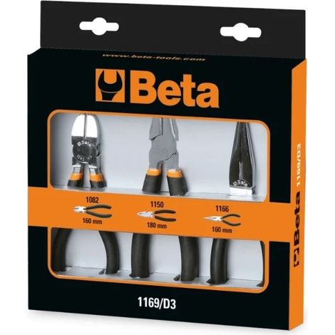 BETA 1169/D4 set di 4 utensili, 1 pinza universale, 1 pinza a becco semicircolare lungo, zibellino, 1 tagliafili e 1 paio di pinze con cerniera chiusa