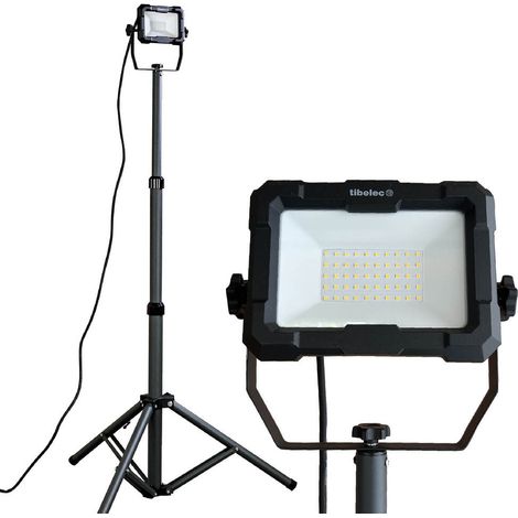 Projecteur LED de chantier filaire sur pied téléscopique 50W, 4600 lumens, IP65, IK07, 4000K, garantie 3 ans - Tibelec