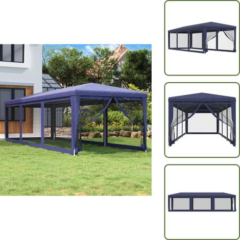 The Living Store Tente de fête avec 8 parois latérales en maille Bleu 3x9 m PEHD - Tente d'événement (1/5)