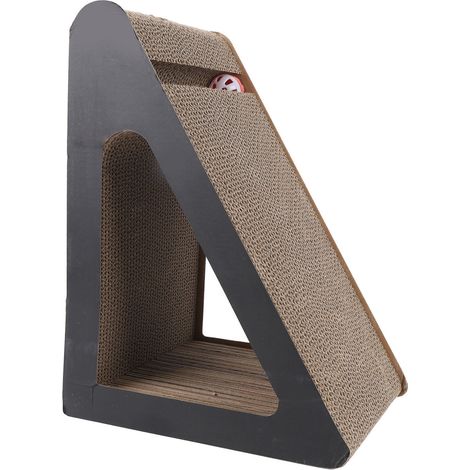 Griffoir triangulaire vertical en carton ondulé pour chat, idéal pour faire ses griffes. (1/5)