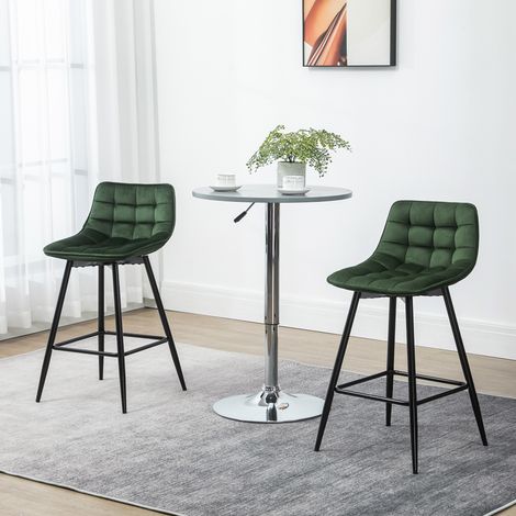Juego de 2 taburetes altos de estilo nórdico con respaldo y reposapiés, taburetes con respaldo en tela efecto terciopelo y metal, 45x47x84 cm, verde.