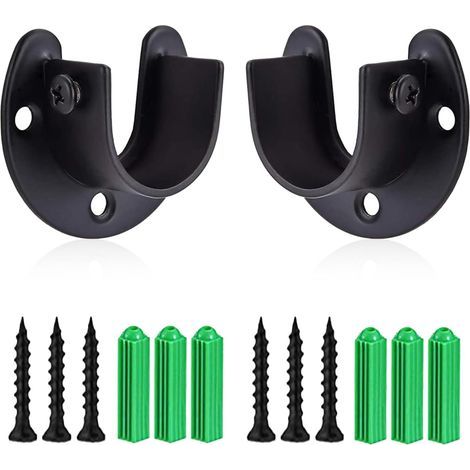 Lot de 2 supports de tringle à rideau robustes en acier inoxydable de 35 cm de diamètre, noirs, avec vis (1/5)