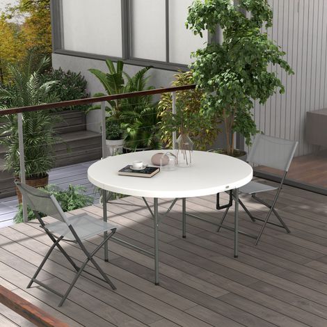 Klappbarer runder Gartentisch Ø122 cm, bietet Platz für 6 Personen, Metallgestell, Tischplatte aus HDPE.