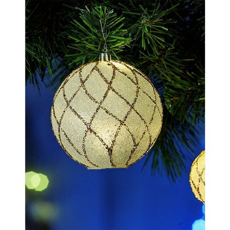 Palline con luci 2d per decorazioni da albero di natale addobbi natalizi oro 10cm (1/5)