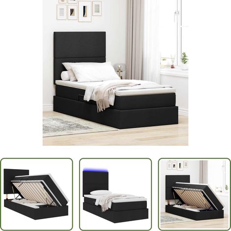 LED-Bett - Bett mit Stauraum und LED mit LED Schwarz 90 x 200 cm Polyester (1/5)