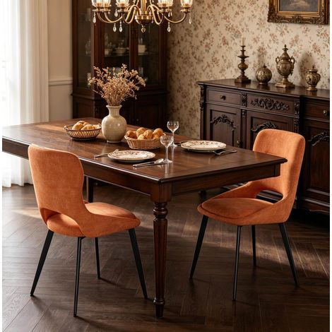 Sillas de comedor 43x40x86 cm naranja de chenilla, set de 2, con respaldo transpirable y estructura de metal (1/5)