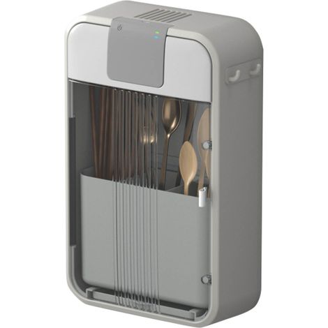 Porte-baguettes mural UV multifonction, support de séchage et de nettoyage à air chaud, boîte de rangement pour couverts de cuisine, gris