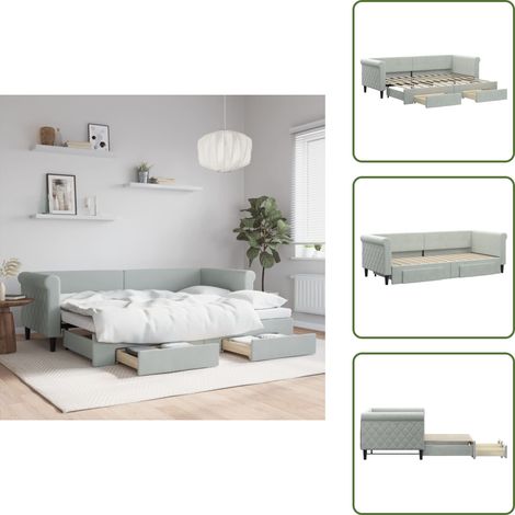 The Living Store Tagesbett Ausziehbar mit Schubladen Hellgrau 80x200 cm Samt - Sofa - Schlafcouch - Gästebett - Tagesbett - Wohnzimmermöbel (1/5)