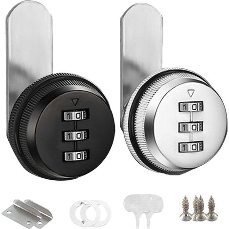 Lot de 2 serrures à combinaison, 30 mm, serrure de boîte aux lettres, serrure de meuble, serrure avec code numérique, serrure pour casier, serrure à combinaison à 3 chiffres, verrouillage par (1/5)