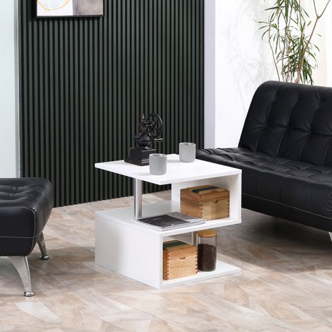 Beistelltisch, kleiner S-förmiger Sofatisch mit offenem Fach, modern, 50 x 50 x 50 cm, weiß