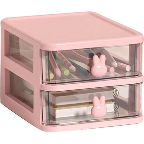 Allecto Plus Scatola portaoggetti da scrivania a più livelli con cassetti trasparenti per libri e penne, cassetti rosa con maniglia a forma di coniglio (1/5)