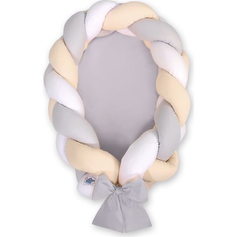 Coccolone intrecciato 2 in 1 per neonati: bianco, grigio e beige