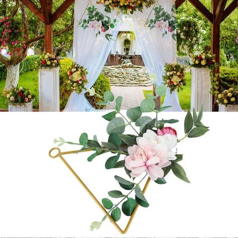 Couronne florale, guirlande de fleurs artificielles avec roses et feuilles vertes, anneau métallique rond, décoration murale, couronne de mariage, cadeau pour bébé fille [B] (1/5)