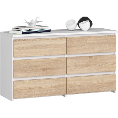 Akord – Commode enfant 100 cm – 6 tiroirs – Façade chêne sonoma – Panneau stratifié – Dimensions 100x35x57 cm