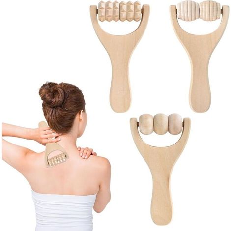 Lot de 3 rouleaux de massage en bois pour les mains et les pieds, outils de massage musculaire, rouleau de massage pour les mains (1/5)