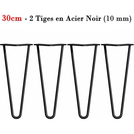 4 Pièces 12'' Bricolage Pieds en Épingle à Cheveux 30cm Pieds de Table en Métal Solide Parfait pour Les Tables Basses Modernes Tables à Manger Pied de Meuble Noir avec Vis + Protège Pieds (1/5)